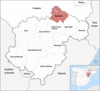 Die Lage der Comarca Bajo Martín in der Provinz Teruel