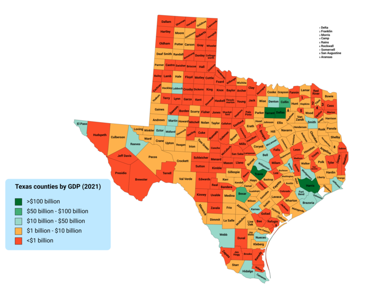 File:Texas counties by GDP 2021.png