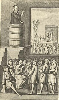 An illustration from Jonathan Swift's A Tale of a Tub showing the three "stages" of human life: the pulpit, the theatre, and the gallows The Three Stages of Humanity (A Tale of a Tub).jpg