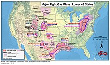 Tight non-shale gas plays using massive hydraulic fracturing Tight natural gas plays in the lower 48 states of the USA.jpg