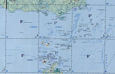 Torresinsalmi yhdysvaltalaisen ilmailukartan kuvaamana.