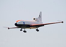Two wing-mounted subminiature air data booms on NASA S2 1/24-scale L-1011 model aircraft. Tri-Star L-1011 S2 plane.jpg