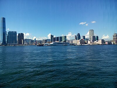 A day view of Tsim Sha Tsui and the Union Square Development of Kowloon, Hong Kong, as viewed from the Hong Kong Maritime Museum, on the other side of the Victoria Harbour.