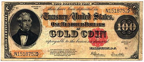 Goudcertificaat van de VS uit 1922