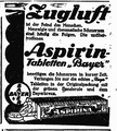 Werbeannonce für Aspirintabletten im Tiroler Volksboten (Südtirol) vom 28. Oktober 1926