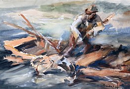 Varsaszedő halász, akvarell, 1985