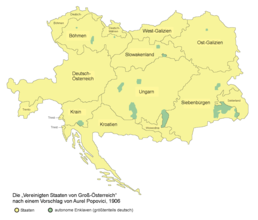 A Nagy-ausztriai Egyesült Államok térképe (Popovici 1906-os tervezete)[3]