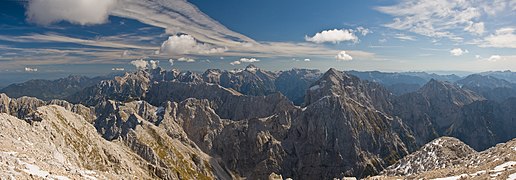 View from top of the Mangart to Triglav National Park