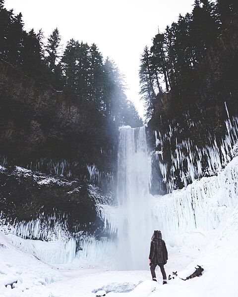 File:Watching A Frozen Waterfall In The Forest (Unsplash).jpg