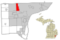 This map shows the incorporated and unincorporated areas in Wayne County, Michigan, highlighting Redford Township in red. I created it in Inkscape using data from the US Census Bureau.