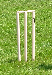 Wicket one of the two sets of three stumps and two bails at either end of a cricket pitch, guarded by a batsman who, with his bat, attempts to prevent the ball from hitting the wicket; named after "wicket gate", a small gate, which it historically resembled