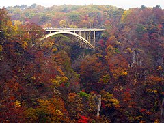 Brücke über die Naruko-Schlucht im Herbst