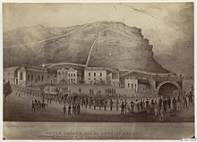 Napoleon's remains passing through Jamestown, St Helena on 13 October 1840 0160.0003 Lower Parade, James Town, St Helena. With a view of the remains of the emperor Napoleon passing down on the 13th October 1840.jpg