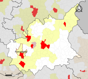 Localização da área de atração de Forcalquier no departamento de Alpes-de-Haute-Provence.