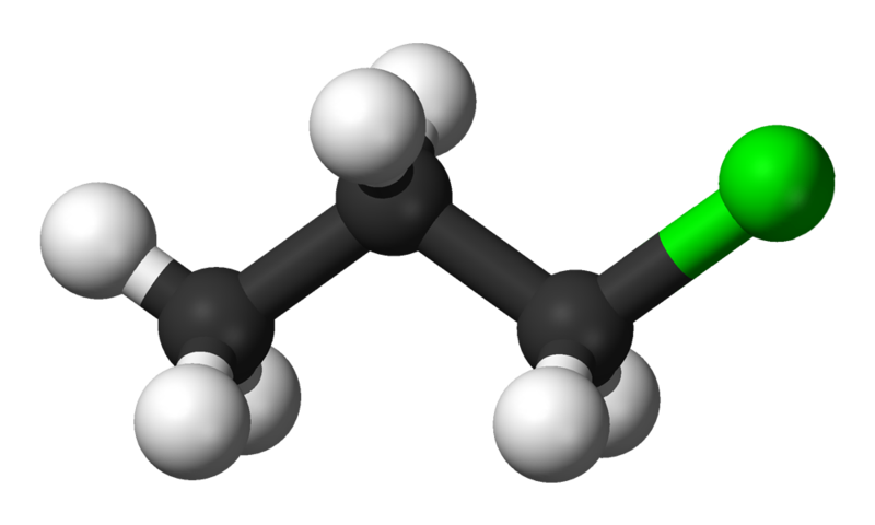 Modell av 1-klorpropan.
