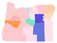 Results by county
Perkins
20-30%
30-40%
40-50%
Harbick
20-30%
30-40%
50-60%
Palmer
20-30%
30-40%
60-70%
70-80%
Beebe
40-50% 2022 United States Senate Republican primary election in Oregon results map by county.svg