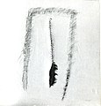 ‏1973, תפר עם נוצה, תערוכת מעבר בגלריה דבל, ירושלים, חוט, נוצה, עפרון ואקריליק על בד, אוסף פרטי.