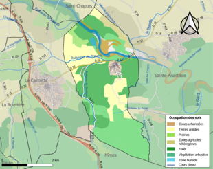 Barevná mapa znázorňující využití půdy.