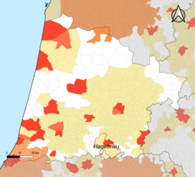 Ubicación del área de atracción de Hagetmau en el departamento de Landas.