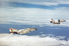 A VC-1 A-4E refueling a F-4J of VMFA-235 in 1977 A-4E VC-1 F-4J VMFA-235 1977.JPEG
