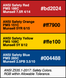 ANSI Z535.1-2017 Safety Colors (PMS, Munsell and HEX Code) ANSI-Z535.1-2017-Safety-Colors.svg