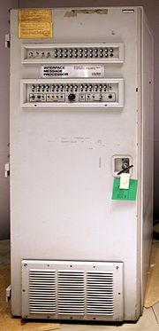 The first ARPANET router, the Interface Message Processor, was delivered to UCLA August 30, 1969, and went online October 29, 1969. ARPANET first router 2.jpg