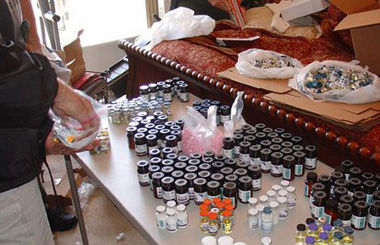 A large stash of anabolic steroid vials confiscated during "Operation Gear Grinder" undertaken by the Drug Enforcement Administration which ended in September 2007.