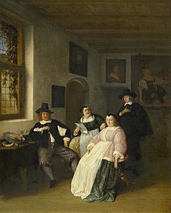 Fam. Goyer en Questiers door Adriaen van Ostade (ca. 1650-55). Catharina Questiers is de tweede van links