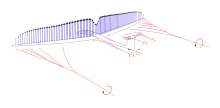 A realistic lift distribution causes the shedding of a complex vorticity pattern behind the aircraft. Aircraft wing lift distribution showing trailing vortices (3).svg