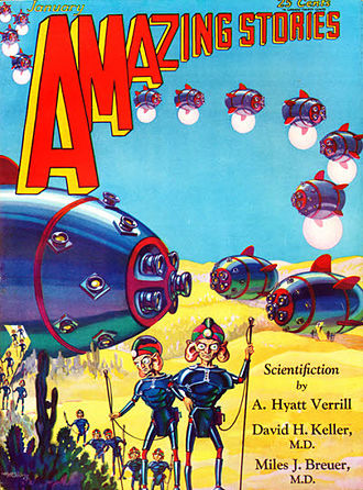 Campbell's first published story, "When the Atoms Failed", was cover-featured in the January 1930 issue of Amazing Stories Amazing stories 193001.jpg