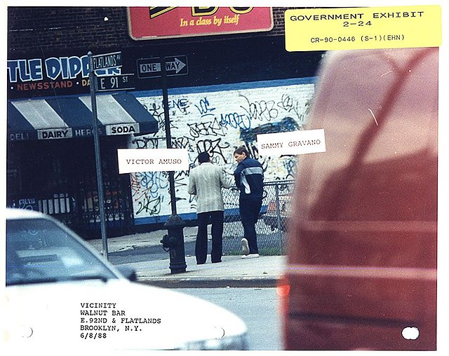 FBI surveillance photograph dated June 6, 1988 of Lucchese crime family boss Vic Amuso and Gravano