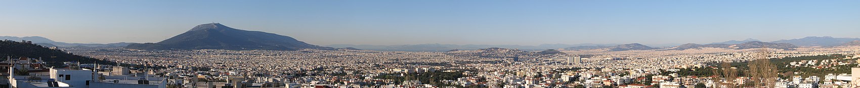 Panorama północno-zachodnich dzielnic Aten z dzielnicy Melissia
