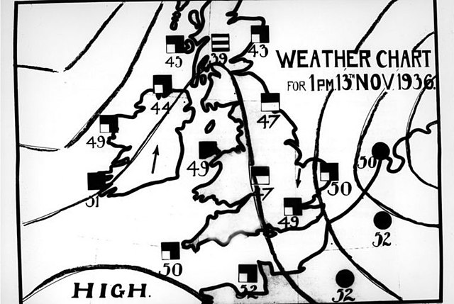BBC television weather chart for November 13, 1936