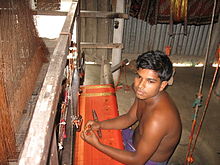 Tant sari weaving in Tangail. Tant Sari literally means "Handloom sari" in Bengali. BD Tangail 4.JPG