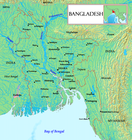 A Map showing major rivers in Bangladesh, including the Padma River. Bangladesh-en.png