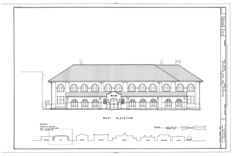 File:Bathhouse Row, Hale Bathhouse, Central Avenue, Hot Springs, Garland County, AR HABS ARK,26-HOSP,1-B- (sheet 1 of 2).tif