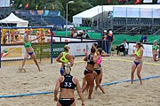 Deutsch: Beachhandball Europameisterschaften 2019 (Beach handball Euro); Tag 3: 4. Juli 2019 – Frauen, Hauptrunde Gruppe II, Ukraine-Italien 2:0 (20:16, 20:16) English: Beach handball Euro; Day 3: 4 July 2019 – Women Main Round Group II – Ukraine-Italy 2:0 (20:16, 20:16)