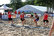 Deutsch: Beachhandball Europameisterschaften 2019 (Beach handball Euro); Tag 1: 2. Juli 2019 – Männer, Vorrunde Gruppe D, Frankreich-Montenegro 2:0 (19:7, 18:9) English: Beach handball Euro; Day 1: 2 July 2019 – Men Preliminary Round Group D – France-Montenegro 2:0 (19:7, 18:9)