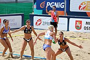 Deutsch: Beachhandball Europameisterschaften 2019 (Beach handball Euro); Tag 2: 3. Juli 2019 – Frauen, Vorrunde Gruppe C, Spanien-Griechenland 2:1 (12:20, 18:16; 8:2) English: Beach handball Euro; Day 2: 3 July 2019 – Women Preliminary Round Group C – Spain-Greece 2:1 (12:20, 18:16; 8:2)