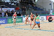 Deutsch: Beachhandball Europameisterschaften 2019 (Beach handball Euro); Tag 2: 3. Juli 2019 – Frauen, Vorrunde Gruppe D, Ukraine-Deutschland 2:0 (23:22, 32:24) English: Beach handball Euro; Day 2: 3 July 2019 – Women Preliminary Round Group D – Ukraine-Germany 2:0 (23:22, 32:24)