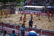 Deutsch: Beachhandball bei den Olympischen Jugendspielen 2018; Tag 3, 10. Oktober 2018; Mädchen, Vorrunde, Gruppe B - Niederlande-Argentinien 2:0 English: Beach handball at the 2018 Summer Youth Olympics at 10 October 2018 – Girls Preliminary Round Group B‎ – Netherlands-Argentina 2:0