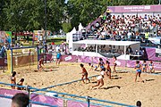 Deutsch: Beachhandball bei den Olympischen Jugendspielen 2018; Tag 3, 9. Oktober 2018; Mädchen, Vorrunde, Gruppe A - Chinese Taipei (Taiwan)-Mauritius 2:0 English: Beach handball at the 2018 Summer Youth Olympics at 9 October 2018 – Girls Preliminary Round Group A‎ – Chinese Taipei-Mauritius 2:0