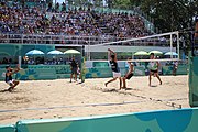 Deutsch: Beachvolleyball bei den Olympischen Jugendspielen 2018; Tag 11, 17. Oktober 2018; Jungen, Spiel um Platz 3 – Argentinien-Ungarn 2:0 (21–15/21–15) English: Beach volleyball at the 2018 Summer Youth Olympics at 17 October 2018 – Bronze Medal Match – Argentina-Hungary 2:0 (21–15/21–15)