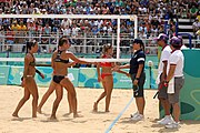 Deutsch: Beachvolleyball bei den Olympischen Jugendspielen 2018; Tag 11, 17. Oktober 2018; Mädchen, Finale – Italien (Claudia Scampoli & Nicol Bertozzi)- Russland (Maria Woronina & Maria Botscharow) 0:2 (19–21/19–21) English: Beach volleyball at the 2018 Summer Youth Olympics at 17 October 2018 – Girls Final – Italy (Claudia Scampoli & Nicol Bertozzi) - Russia (Maria Voronina & Maria Bocharova) 0:2 (19–21/19–21)