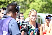 Deutsch: Beachvolleyball bei den Olympischen Jugendspielen 2018; Tag 9, 15. Oktober 2018; Mädchen, Viertelfinale: USA-Spanien 2–1 (21–19/17–21/15–9) English: Beach volleyball at the 2018 Summer Youth Olympics at 15 October 2018 – Girls Quarterfinals: USA-Spain 2–1 (21–19/17–21/15–9)