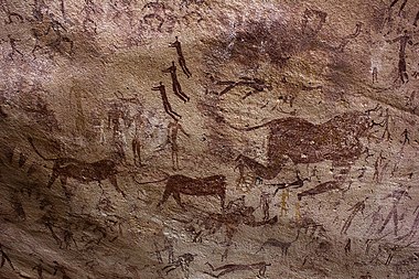 Neolithic rock art, over 7,000 years old. Cave of Beasts, Egypt
