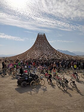 Bicycles parked outside the temple at Burning Man
