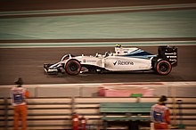 Due to local laws, Williams ran their car without the usual Martini Racing livery. Bottas Abu Dhabi 2015.jpg