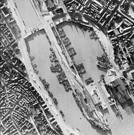 German invasion barges in Boulogne Harbour during the Battle of Britain in summer 1940