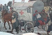 Ziekenwagen van het Rode Kruis met gewonden